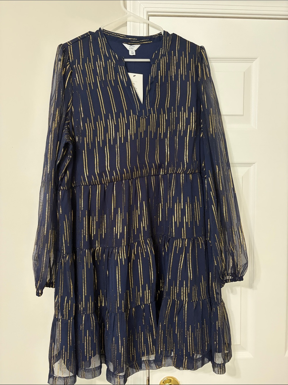 crown & ivy Navy Dress with Gold Metallic Detail